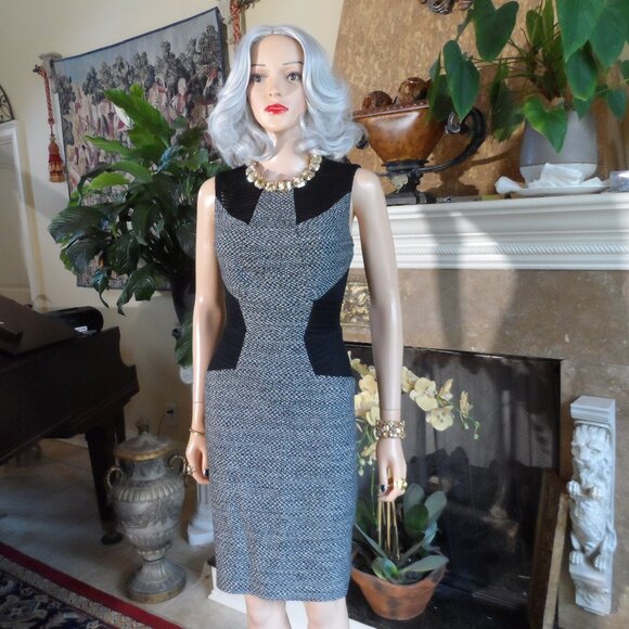 Jason Wu Black & White Tweed Sheath Dress w/Textured Inserts Size 6 - Picture 1 of 16